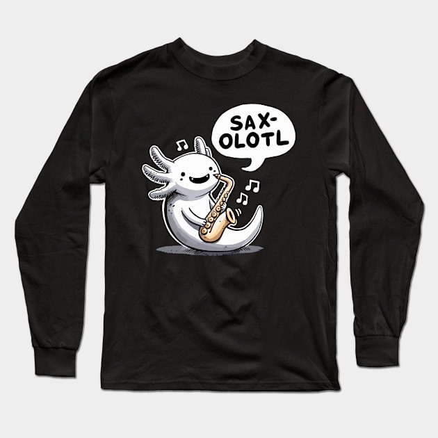 Saxolotl Jazz Axolotl Long Sleeve T-Shirt by DoodleDashDesigns